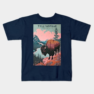 Yellowstone National Park Buffalo Vintage Travel Poster Kids T-Shirt